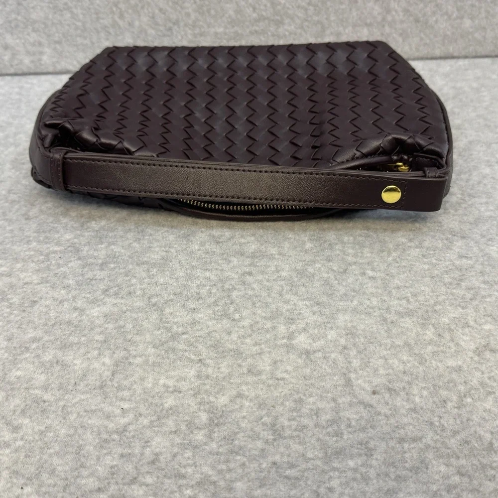 Vegan Leather Woven Hand Bag Brown Top Handle Women Shoulder Bag Adjustable - Picture 13 of 16